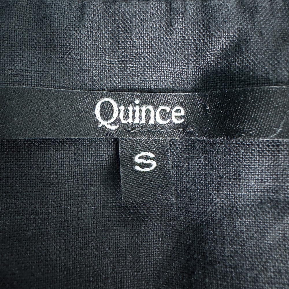 Quince 100% European Linen Button Front Dress Black Small Pockets Minimalist - Picture 4 of 15